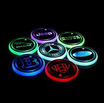 ★新品★BMW ロゴ 車載 装飾コースター LEDドリンク ホルダー LEDコースター 2枚セット（色を自由に変える） _画像6