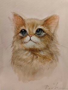 猫のイラスト　水彩画　手描きイラスト　インテリア　B6サイズ