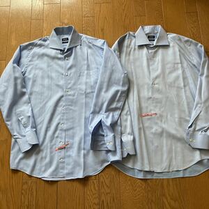 オンリー ONLY★2枚セット★SLIM FIT ワイシャツ 長袖 ビジネスシャツ ワイドカラー ノーネクタイ★大きいサイズ★43/R★ブルー系★