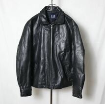 OLD GAP M 本革 レザージャケット オールドギャップ 黒 ブラック 革ジャン シングルライダース フライト 古着 ビンテージ ウィルソンズ_画像1