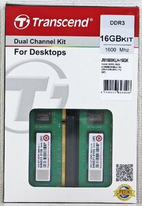 P◎ジャンク品◎PCパーツ メモリ『DDR3 デュアルチャンネルキット』 デスクトップPC用 16GBKIT JM1600KLH-16GK Transcend/トランセンド