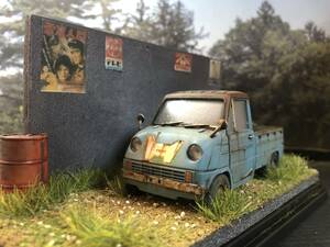 昭和レトロな風景 1/32 ホンダ T360 旧車 自作ジオラマ完成品 ケース付