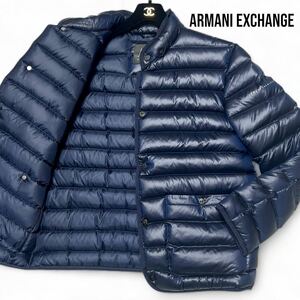 最高級◎Mサイズ ダウン90% アルマーニエクスチェンジ【極暖 超軽量】ARMANI EXCHANGE ダウン ジャケット 刻印ボタン ネイビー◎メンズ