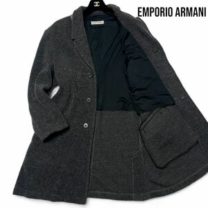 美麗品◎48サイズ!!エンポリオアルマーニ【紳士の佇まい】EMPORIO ARMANI ウール チェスターコート グレー 大きいサイズ 秋冬 極暖◎メンズ