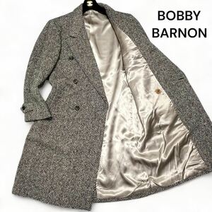 美麗品◎Mサイズ ボビーバーノン【紳士の憧れ】BOBBY BARNON ヘリンボーン ツイード ダブル チェスターコート ウール100% 光沢感◎メンズ