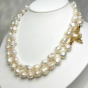 綺麗！虹色　綺麗　本真珠ネックレス10-12mm 85cm バロックパールネックレス