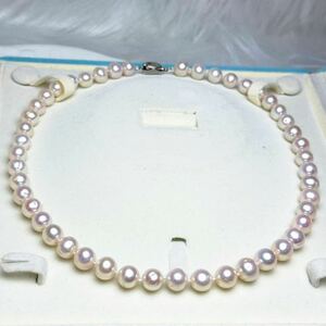花珠級本真珠ネックレス9.5mm ホワイトピンク　天然パールネックレス42cm SILVER 