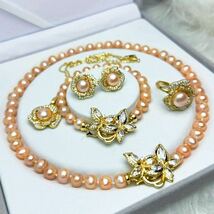 綺麗！本真珠5点セット　8-9nm 17cm 42cm パールネックレス ブレスレットピアス　necklace pearl 天然 真珠 真珠ネックレス _画像1