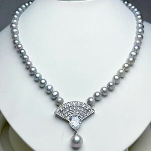 ハイジュエリーデザインネックレス7-10mm コバルト　天然パールネックレス　42cmPearl necklace 本真珠ネックレス　