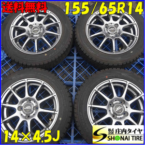 冬4本SET 会社宛 送料無料 155/65R14×4.5J 75Q ダンロップ WINTER MAXX WM02 2020年製 アルミ ムーブ タント N-BOX スペーシア NO,Z4409