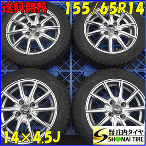 冬4本SET 会社宛 送料無料 155/65R14×4.5J 75Q ダンロップ WINTER MAXX WM02 2020年製 アルミ ムーブ タント N-BOX スペーシア NO,Z4408