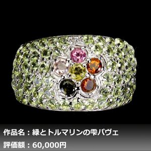 【1円出品】イケゾエガレ｜4.50ct 天然ペリドット&トルマリン K14WG仕上リング 17号｜作家モノ｜本物保証｜NGL鑑別対応