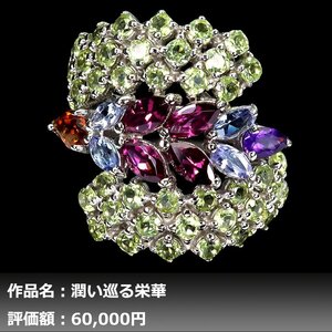 【1円新品】イケゾエガレ｜5.00ct 天然ガーネット&ペリドット&タンザナイト K14WG仕上リング 18号｜作家モノ｜本物保証｜NGL鑑別対応