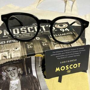 美品！MOSCOT LEMTOSH モスコット レムトッシュ ブラック 49□24-145 度なし反射防止UVカットクリアレンズ 鼻盛り加工済み