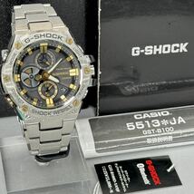 極美品 箱説タグ付G-SHOCK GST-B100D-1A9JF GスチールG-STEEL タフソーラー Bluetooth搭載モバイルリンク メタルバンド ブラック ゴールド_画像2