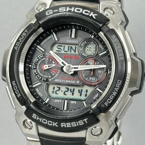 美品G-SHOCK MTG-1500-1AJF MT-G タフソーラー 電波受信 電波ソーラー マルチバンド6 アナログ/デジタル アナデジ シルバー メタルバンド