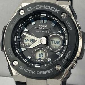 美品 G-SHOCK GST-W300G-1AJF Gスチール G-STEEL タフソーラー 電波受信 電波ソーラー マルチバンド6 ブラック シルバー アナデジ