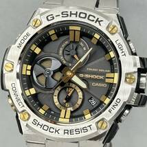 極美品 箱説タグ付G-SHOCK GST-B100D-1A9JF GスチールG-STEEL タフソーラー Bluetooth搭載モバイルリンク メタルバンド ブラック ゴールド_画像1