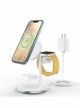 3in1 ワイヤレス充電器 マグネット magsafe充電器 スタンド iPhone/iWatch/Airpods同時 15W Watch 充電器 スタンド QC3.0アダプター付属 _画像1