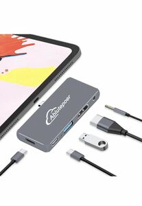 USB C ハブ 5-in-1 Type C ハブ iPad Mac ハブ【4K@30Hz対応HDMI/ 60W PD急速充電/ USB-C2.0+USB3.0ポート/ 3.5mmオーディオジャック】