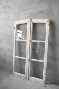 アンティーク　フランス　ガラス窓枠　２枚セット　E [ft2-499]　窓　店舗什器