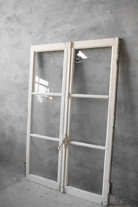 アンティーク　フランス　ガラス窓枠　２枚セット　A [ft2-503]　窓　店舗什器