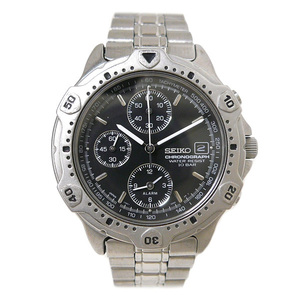 ◎SEIKO セイコー クロノグラフ クォーツ腕時計 稼働 デイト ブラック文字盤 SS メンズ 7T62-0DR0 ON5630