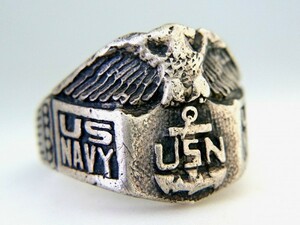 WW2 US NAVY silver made USN anchor Eagle military ring navy America army the US armed forces ring 