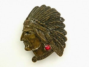  rare 30s Vintage Indian chief head pin . necklace antique Navajo brooch rhinestone 