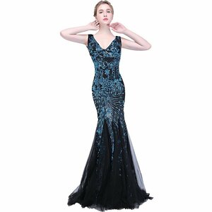 新品　カラードレス　ロングドレス　セクシー　ブルー色　マーメイドライン　二次会　お色直し　パーティ　ステージEvening dress cjx806