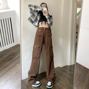 * Brown × длинный * L размер * брюки-карго kpants404 брюки-карго женский свободно широкий брюки длинные брюки брюки рабочая одежда 