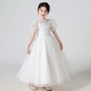 ☆ ホワイト ☆ 120cm ☆ キッズ フォーマル ドレス パフスリーブ ロングxjformaldress10 女の子 ドレス 子供服 フォーマル