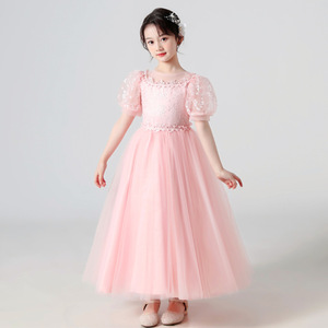 ☆ ピンク ☆ 120cm ☆ キッズ フォーマル ドレス パフスリーブ ロングxjformaldress10 女の子 ドレス 子供服 フォーマル フォーマルドレス