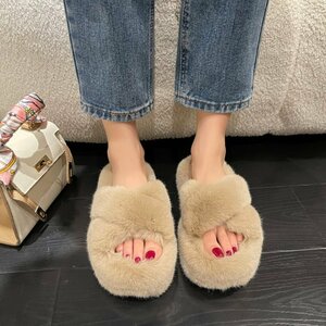 ☆ キャメル ☆ 35(22.5cm) ☆ もこもこ スリッパ xjslipper01 ルームシューズ もこもこ スリッパ 暖かい ルームスリッパ