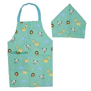 * animal Panda green * M(130cm) apron triangle width set Kids mail order wrinkle becoming difficult rubber Panda name tag name k gold 