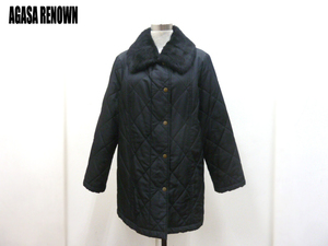 AGASA RENOWN キルティング ジャケット ラビット ファー シルク 中綿 ハーフ コート 上着 冬服 レディース レナウン