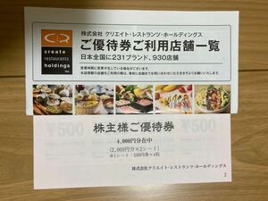 (1円〜送料込)クリレス株主優待券4000円分(封筒未開封)有効期限2024年5月31日(500円券×8枚)磯丸水産しゃぶ菜 クリエイト・レストランツ