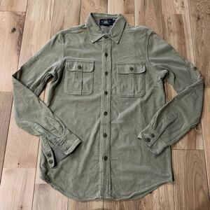 RRL ミリタリーシャツ XSサイズ 長袖 ワークシャツ オフィサーズシャツ オリーブ Double RL ポロラルフローレン ダブルアールエル