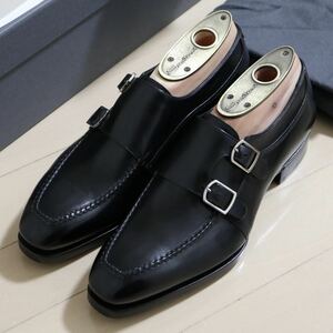 1円〜 新品 SANTONI Limited Edition ダブルモンク Uチップ シューズ UK5.5 (25.5cm程度) ブラック 正規品 サントーニ 靴