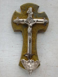フランスアンティーク 十字架 1880年 19世紀 クロス ウォール ベルベット 壁掛け 聖品 キリスト 教会 装飾 蚤の市 ベネティエ 古い
