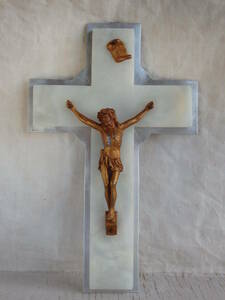 フランスアンティーク 十字架 クロス 大理石 ウォール 壁掛け 聖品 キリスト 教会 装飾 ブロカント 古い ヴィンテージ 