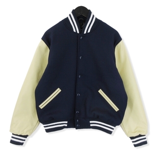 美品 Settlemier's セトルマイヤーズ スタジャン ウール UAS製 LEATHER SL VARSITY ジャケット バーシティジャケット 紺 S 20018027