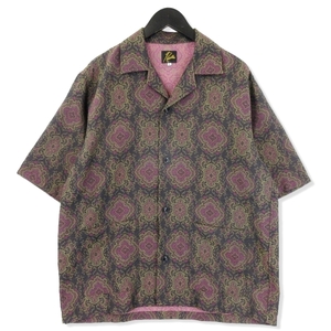 美品 Needles ニードルズ 半袖 カバナシャツ MR096 CABANA SHIRT オープンカラー ボックスシルエット B-Black/Pink B L 20018053