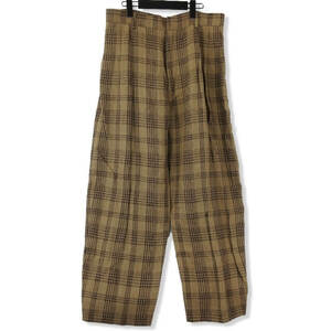 美品 cristaseya クリスタセヤ チェック ワイドパンツ double pleated wide pants noisette with brown check ブラウン XL 71008359