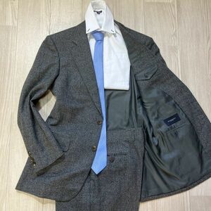 【BURBERRY】 バーバリー ロンドン　秋冬　ラムウール　A7（XL程度） 大きいサイズ　グレー　スーツ　セットアップ　総裏　2B　メンズ