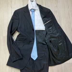 【紳士の雰囲気】 バーバリー ブラックレーベル 42R( L~XL相当) タスマニアウール ダークグレー チェック スーツ セットアップ メンズ