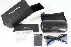 CHANEL シャネル サングラス 5342-A ココマーク デニム ブルー キャンバス ラバー アイウェア 小物 保存袋 ケース 箱付き 0451-TE