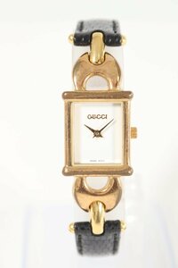 GUCCI グッチ 1800L オールドグッチ チェンジベルト クォーツ レディース 腕時計 白文字盤 ブラック×ゴールドカラー スクエア 0300-MS