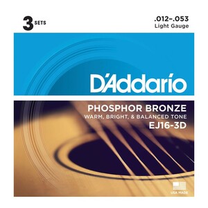 ダダリオ D'Addario EJ16-3D アコースティックギター弦 3セットパック×2（合計6セット） 12-53 フォスファーブロンズ ダダリオ EJ16