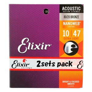 エリクサー ELIXIR 11002-2P ACOUSTIC NANOWEB EX.LIGHT 10-47 アコースティックギター弦 2セットパック